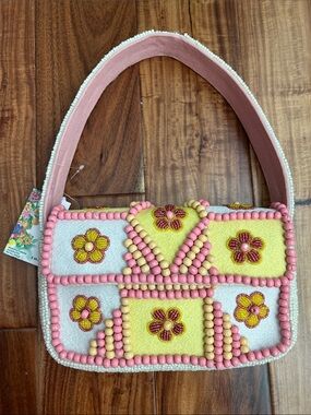 Pink & Yellow Beaded Floral Shoulder Bag
